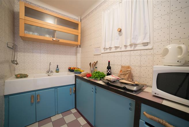 The kitchen of an apartment of the hotel Val Duchesse in Cagnes sur Mer